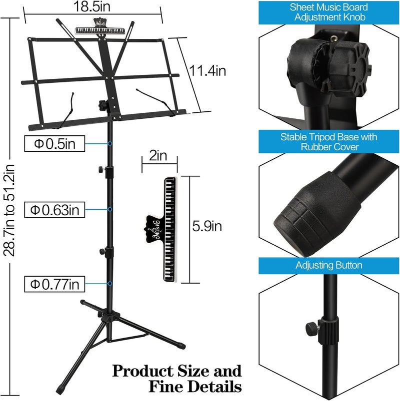 DkOvn Foldable Sheet Music Stand and A-Frame Guitar Stand Set, with Music Sheet Clip Holder & Carrying Bag - Image 3